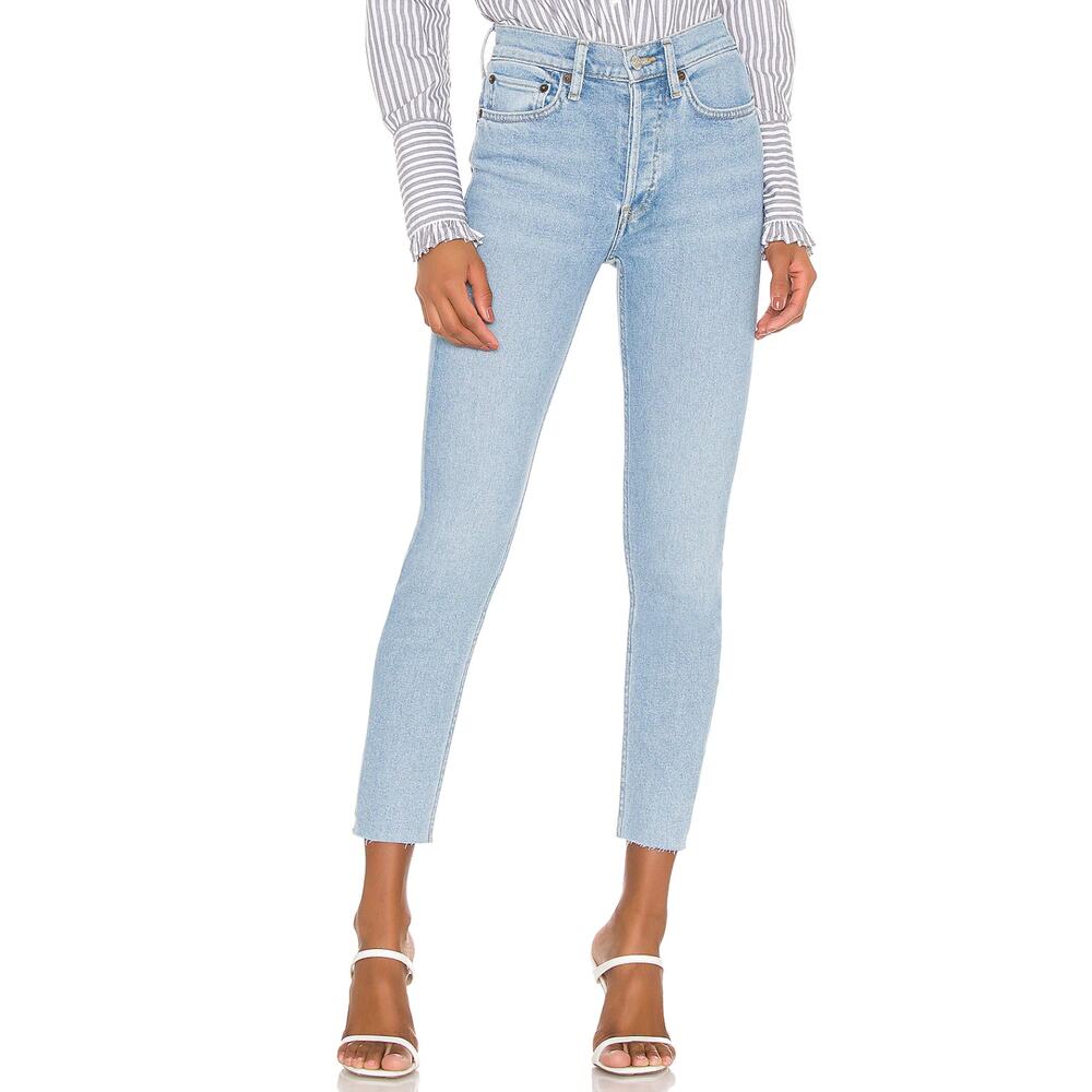 Re/Done Originals 90s High Rise Ankle Crop Jeans Women 24 Button Fly‎ Raw Hem